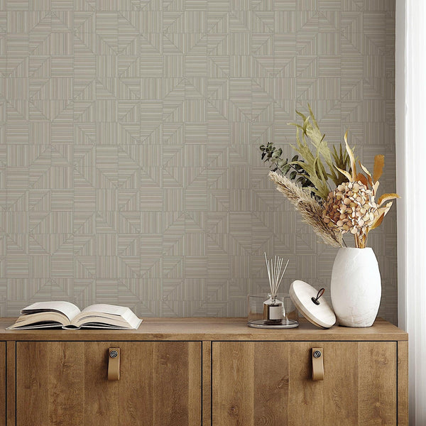 Luxury Ivory Geometric Textured Wallpaper, Contemporary Non-Woven Wall Covering, 41.7"W x 614"H, Washable Removable for Livin