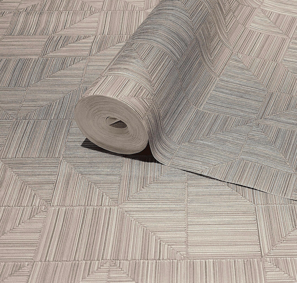 Luxury Ivory Geometric Textured Wallpaper, Contemporary Non-Woven Wall Covering, 41.7"W x 614"H, Washable Removable for Livin