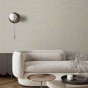 Luxury Ivory Geometric Textured Wallpaper, Contemporary Non-Woven Wall Covering, 41.7"W x 614"H, Washable Removable for Livin