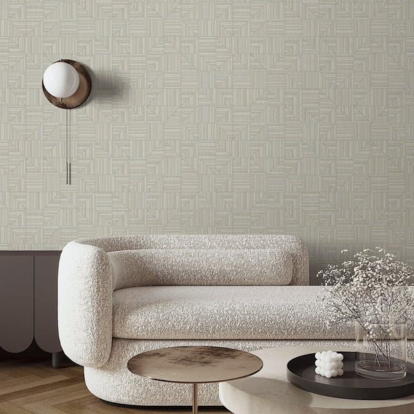 Luxury Ivory Geometric Textured Wallpaper, Contemporary Non-Woven Wall Covering, 41.7"W x 614"H, Washable Removable for Livin