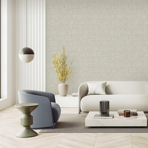 Luxury Ivory Geometric Textured Wallpaper, Contemporary Non-Woven Wall Covering, 41.7"W x 614"H, Washable Removable for Livin