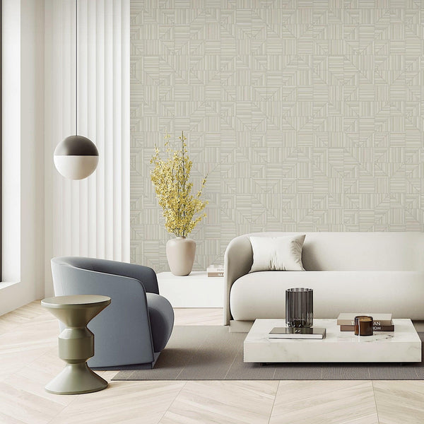 Luxury Ivory Geometric Textured Wallpaper, Contemporary Non-Woven Wall Covering, 41.7"W x 614"H, Washable Removable for Livin