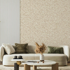 Luxury Beige Chevron Geometric 3D Embossed Wallpaper, Boho Non-Woven Wall Covering, 41.7"W x 614"H, Washable Removable for Li