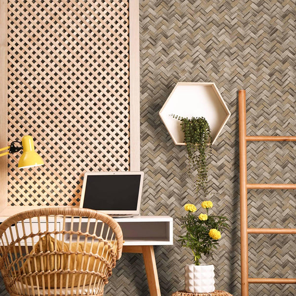 Luxury Brown Chevron Geometric 3D Embossed Wallpaper, Farmhouse Non-Woven Wall Covering, 41.7"W x 614"H, Washable Removable f