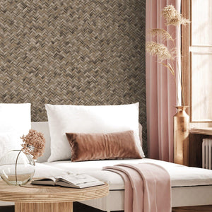 Luxury Brown Chevron Geometric 3D Embossed Wallpaper, Farmhouse Non-Woven Wall Covering, 41.7"W x 614"H, Washable Removable f