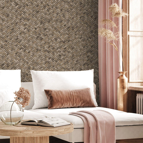 Luxury Brown Chevron Geometric 3D Embossed Wallpaper, Farmhouse Non-Woven Wall Covering, 41.7"W x 614"H, Washable Removable f