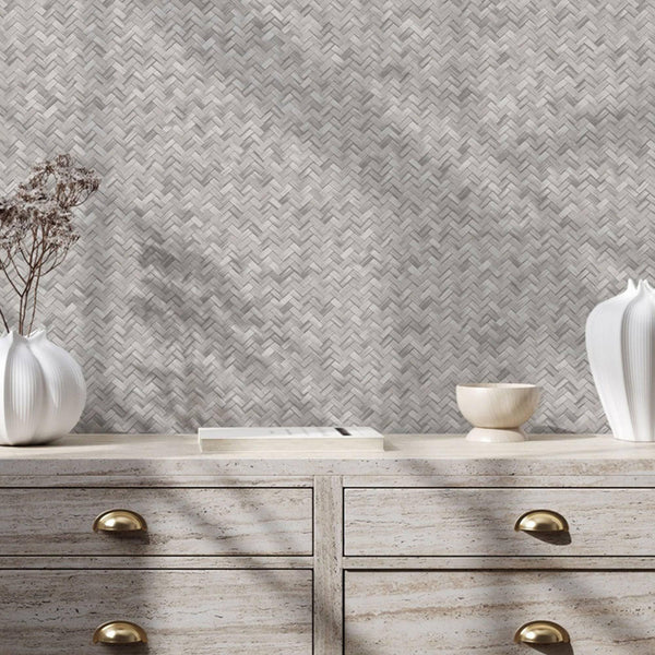 Luxury Gray Chevron Geometric 3D Embossed Wallpaper, Traditional Non-Woven Wall Covering, 41.7"W x 614"H, Washable Removable 