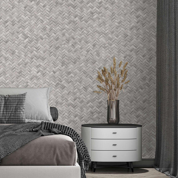 Luxury Gray Chevron Geometric 3D Embossed Wallpaper, Traditional Non-Woven Wall Covering, 41.7"W x 614"H, Washable Removable 