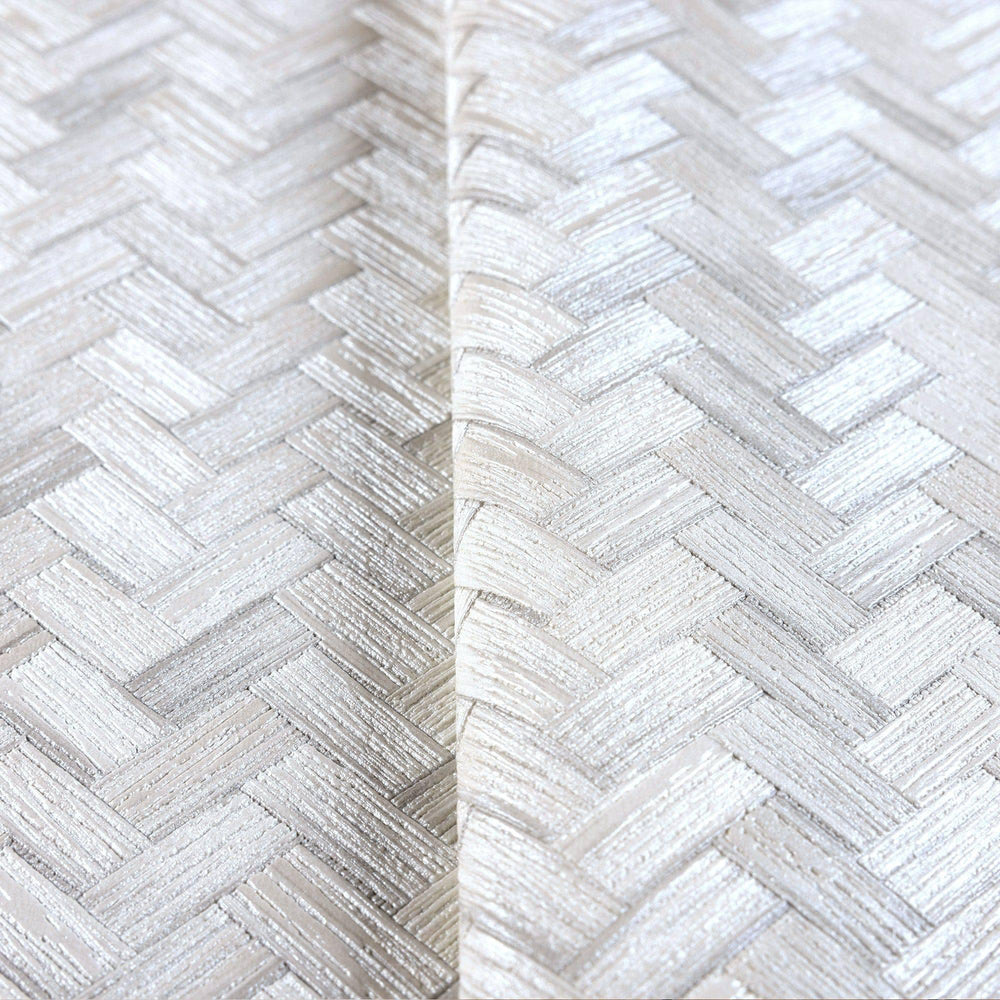 Luxury Ivory Chevron Geometric 3D Embossed Wallpaper, Coastal Non-Woven Wall Covering, 41.7"W x 614"H, Washable Removable for