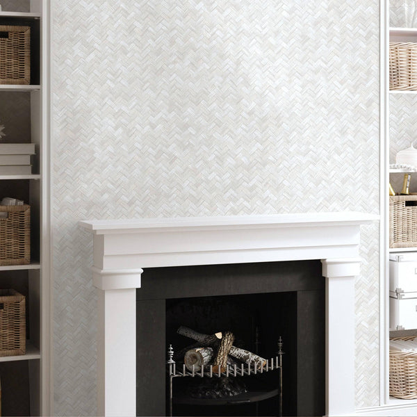 Luxury Ivory Chevron Geometric 3D Embossed Wallpaper, Coastal Non-Woven Wall Covering, 41.7"W x 614"H, Washable Removable for