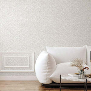 Luxury Ivory Chevron Geometric 3D Embossed Wallpaper, Coastal Non-Woven Wall Covering, 41.7"W x 614"H, Washable Removable for