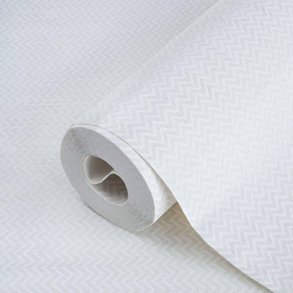 Luxury White Chevron Textured Wallpaper, Premium Non-Woven Wall Covering, 41.7"W x 614"H, Washable Removable for Living Room 