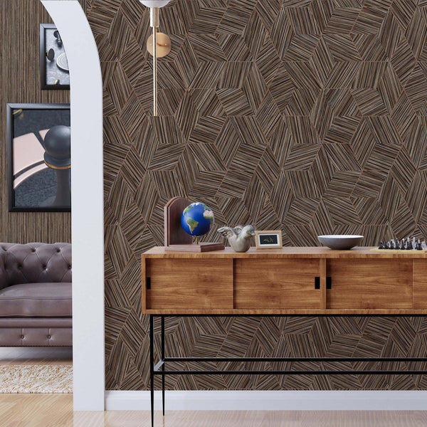 Luxury Brown Geometric Embossed 3D Embossed Wallpaper, Contemporary Non-Woven Wall Covering, 41.7"W x 398"H, Washable Removab