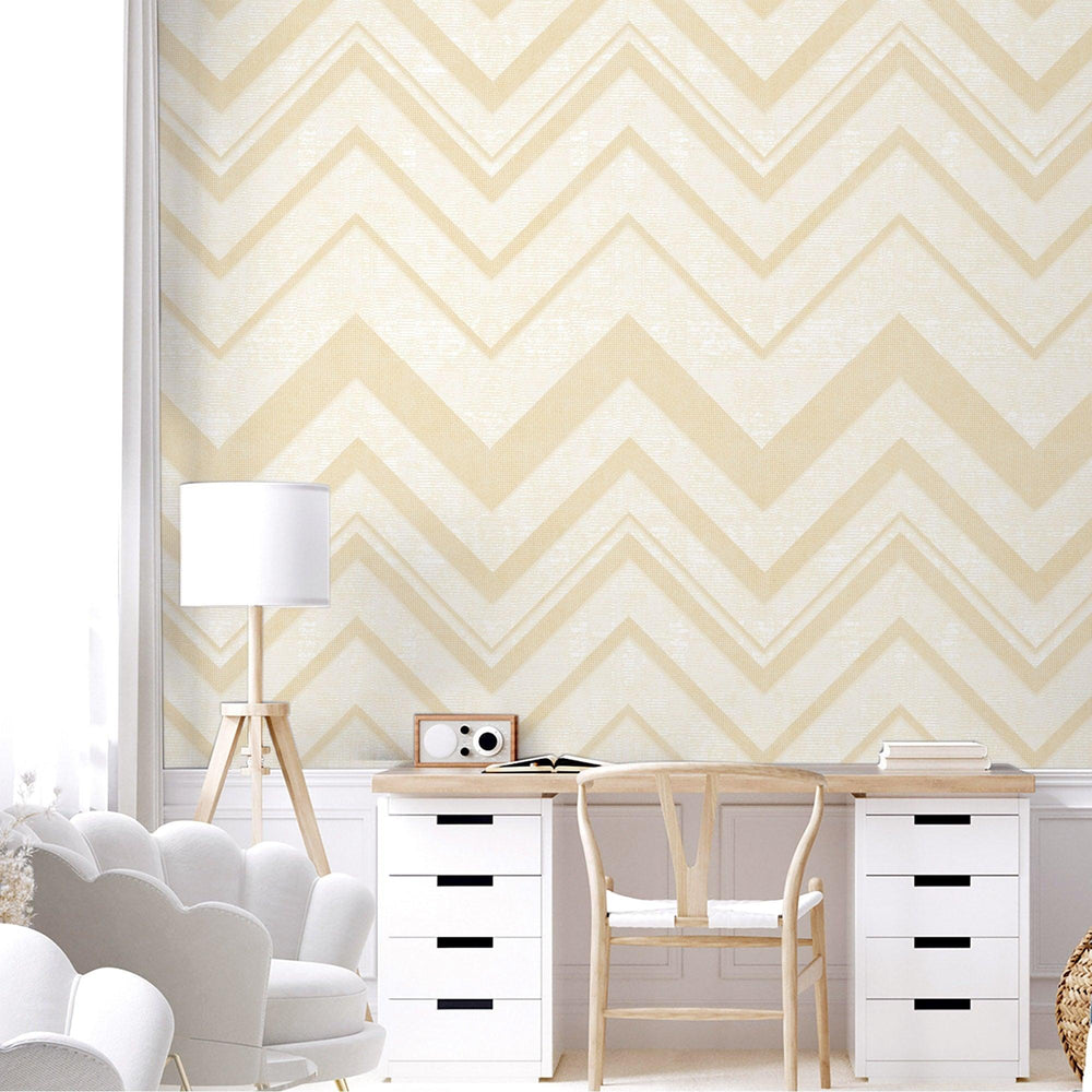 Luxury Cream Chevron Textured 3D Embossed Wallpaper, Modern Non-Woven Wall Covering, 41.7"W x 398"H, Washable Removable for L