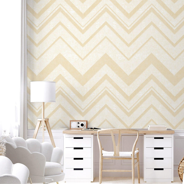 Luxury Cream Chevron Textured 3D Embossed Wallpaper, Modern Non-Woven Wall Covering, 41.7"W x 398"H, Washable Removable for L