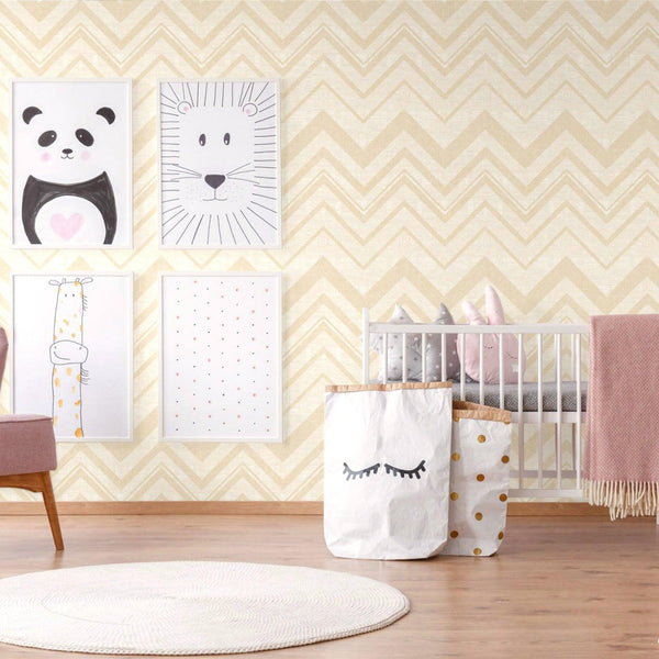 Luxury Cream Chevron Textured 3D Embossed Wallpaper, Modern Non-Woven Wall Covering, 41.7"W x 398"H, Washable Removable for L