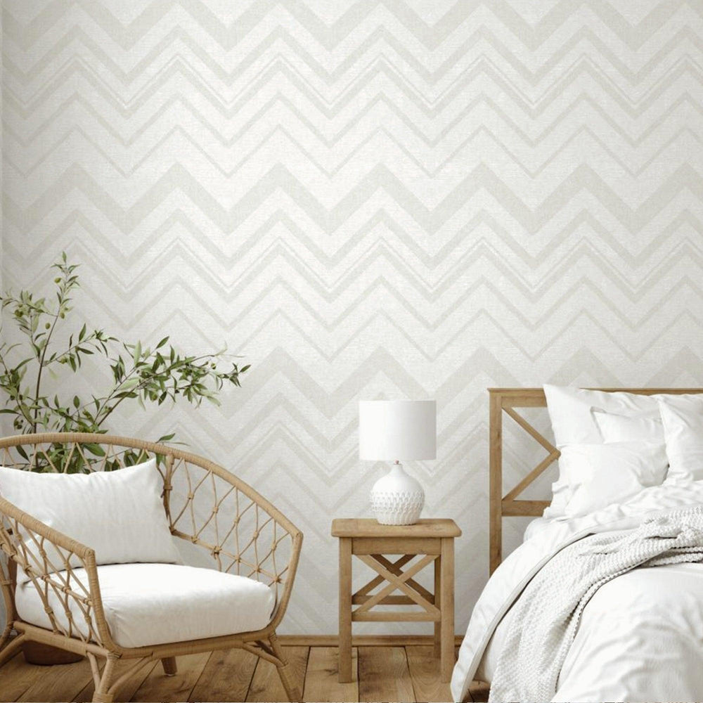Luxury White Chevron Textured 3D Embossed Wallpaper, Industrial Non-Woven Wall Covering, 41.7"W x 398"H, Washable Removable f