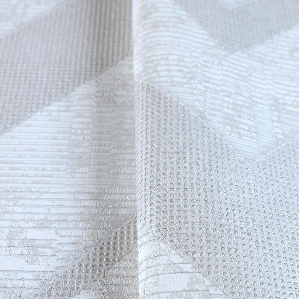 Luxury White Chevron Textured 3D Embossed Wallpaper, Industrial Non-Woven Wall Covering, 41.7"W x 398"H, Washable Removable f
