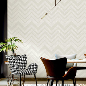 Luxury White Chevron Textured 3D Embossed Wallpaper, Industrial Non-Woven Wall Covering, 41.7"W x 398"H, Washable Removable f