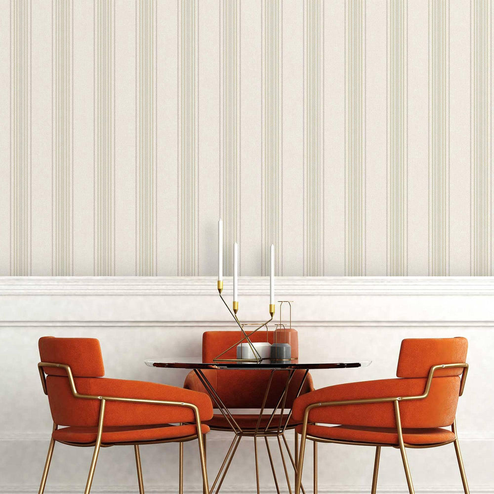 Luxury Cream Striped Stripe Wallpaper, Mid-Century Non-Woven Wall Covering, 41.7"W x 398"H, Washable Removable for Living Roo