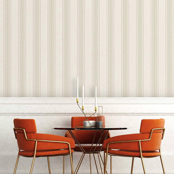 Luxury Cream Striped Stripe Wallpaper, Mid-Century Non-Woven Wall Covering, 41.7"W x 398"H, Washable Removable for Living Roo