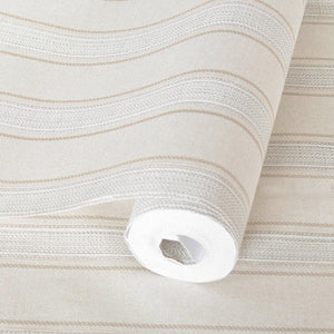 Luxury Cream Striped Stripe Wallpaper, Mid-Century Non-Woven Wall Covering, 41.7"W x 398"H, Washable Removable for Living Roo