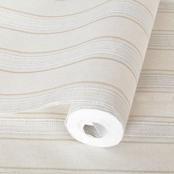 Luxury Cream Striped Stripe Wallpaper, Mid-Century Non-Woven Wall Covering, 41.7"W x 398"H, Washable Removable for Living Roo