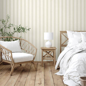 Luxury Cream Striped Stripe Wallpaper, Mid-Century Non-Woven Wall Covering, 41.7"W x 398"H, Washable Removable for Living Roo