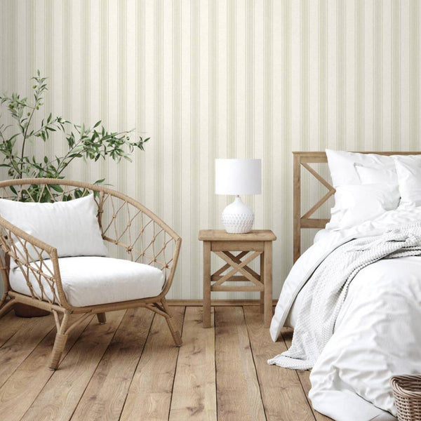 Luxury Cream Striped Stripe Wallpaper, Mid-Century Non-Woven Wall Covering, 41.7"W x 398"H, Washable Removable for Living Roo