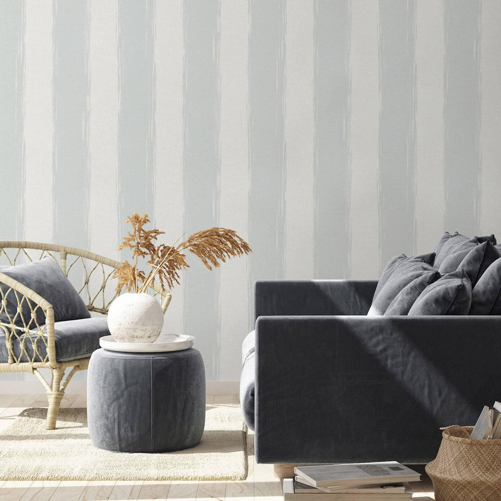 Luxury Blue Striped Stripe Textured Wallpaper, Scandinavian Non-Woven Wall Covering, 41.7"W x 398"H, Washable Removable for L