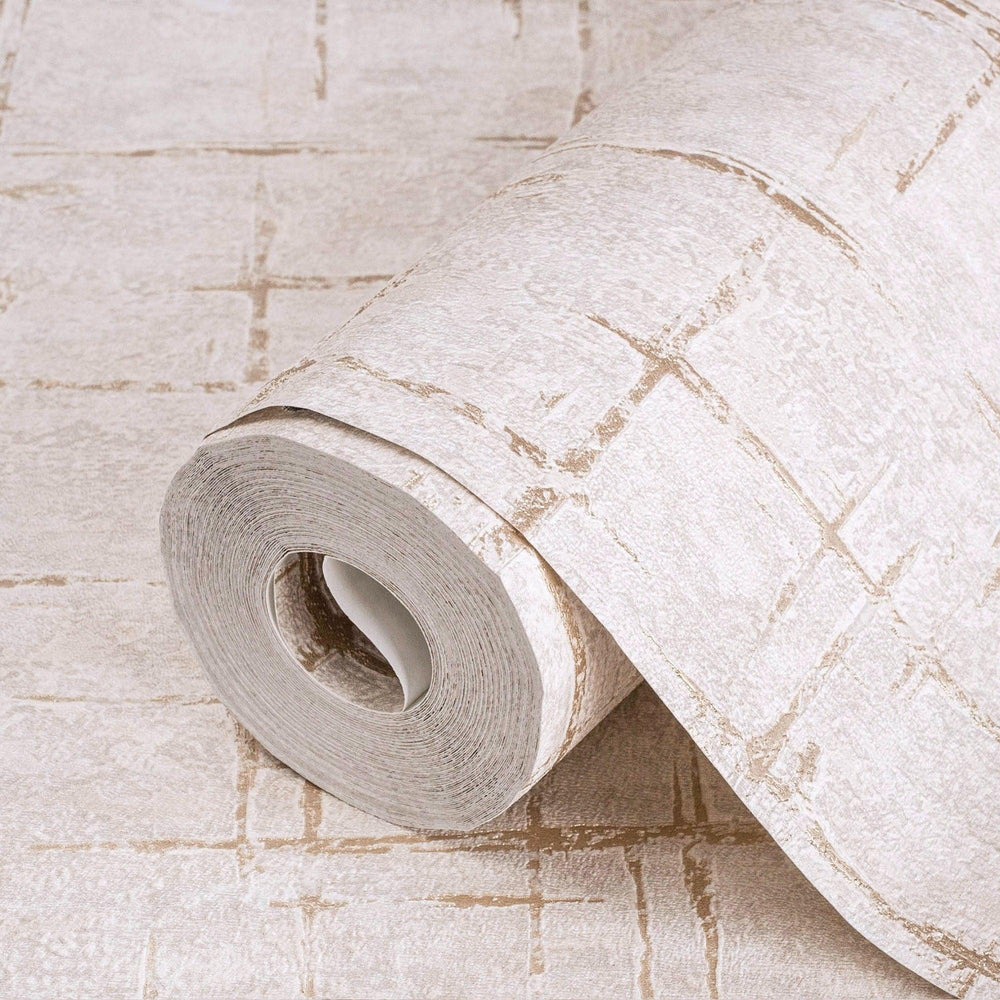 Luxury Beige Abstract Geometric 3D Embossed Wallpaper, Rustic Non-Woven Wall Covering, 41.7"W x 398"H, Washable Removable for