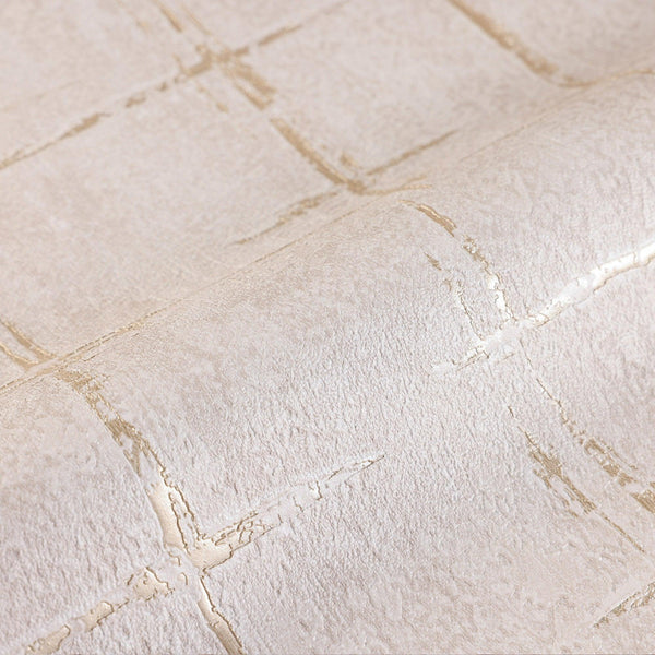 Luxury Beige Abstract Geometric 3D Embossed Wallpaper, Rustic Non-Woven Wall Covering, 41.7"W x 398"H, Washable Removable for