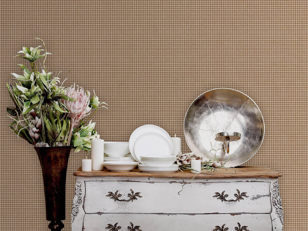 Luxury Beige Houndstooth Textured Wallpaper, Traditional Non-Woven Wall Covering, 41.7"W x 614"H, Washable Removable for Livi