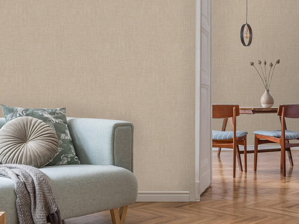 Luxury Beige Fabric Textured Wallpaper, Traditional Non-Woven Wall Covering, 41.7"W x 614"H, Washable Removable for Living Ro
