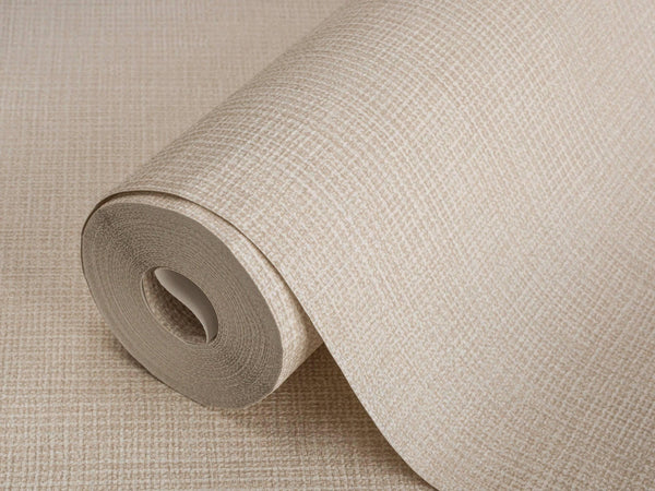 Luxury Beige Fabric Textured Wallpaper, Traditional Non-Woven Wall Covering, 41.7"W x 614"H, Washable Removable for Living Ro