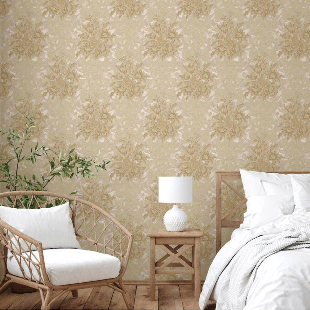 Luxury Beige Floral Damask 3D Embossed Wallpaper, Traditional Non-Woven Wall Covering, 41.7"W x 398"H, Washable Removable for