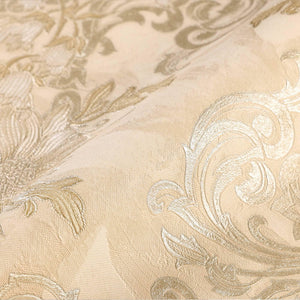 Luxury Beige Floral Damask 3D Embossed Wallpaper, Traditional Non-Woven Wall Covering, 41.7"W x 398"H, Washable Removable for