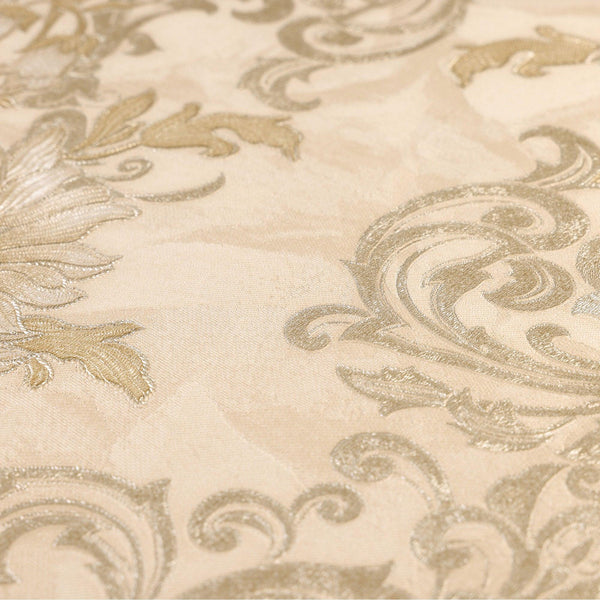 Luxury Beige Floral Damask 3D Embossed Wallpaper, Traditional Non-Woven Wall Covering, 41.7"W x 398"H, Washable Removable for