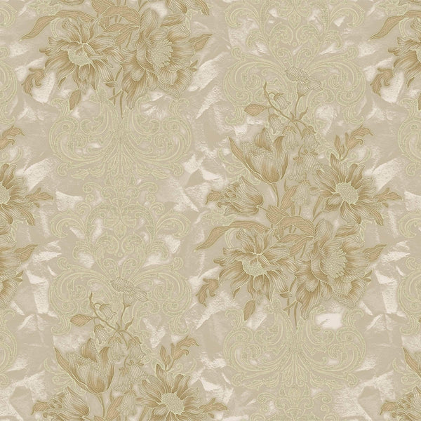 Luxury Beige Floral Damask 3D Embossed Wallpaper, Traditional Non-Woven Wall Covering, 41.7"W x 398"H, Washable Removable for