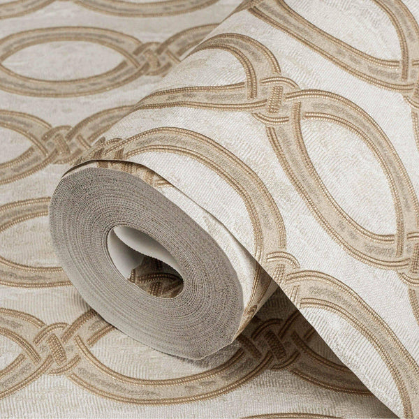Luxury Beige Geometric Embossed 3D Embossed Wallpaper, Boho Non-Woven Wall Covering, 41.7"W x 398"H, Washable Removable for L