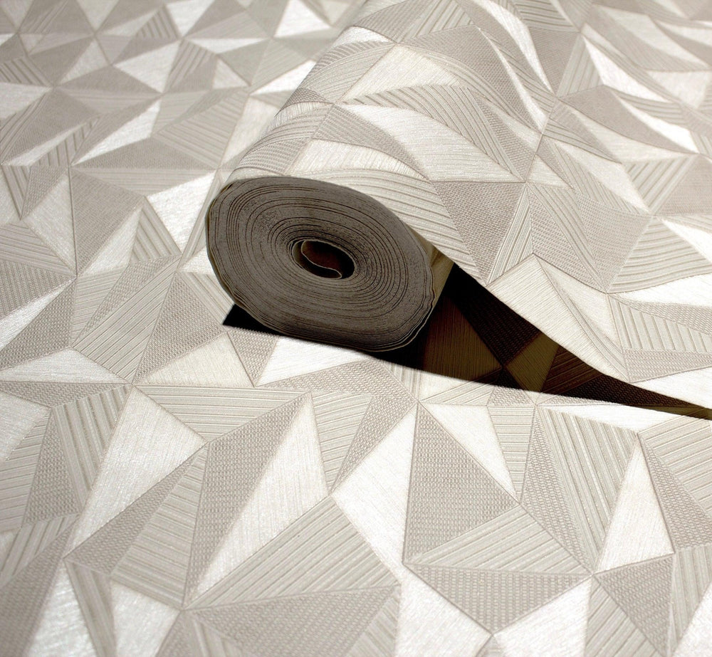 Luxury Beige Geometric Abstract 3D Embossed Wallpaper, Premium Non-Woven Wall Covering, 41.7"W x 614"H, Washable Removable fo