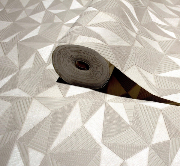 Luxury Beige Geometric Abstract 3D Embossed Wallpaper, Premium Non-Woven Wall Covering, 41.7"W x 614"H, Washable Removable fo