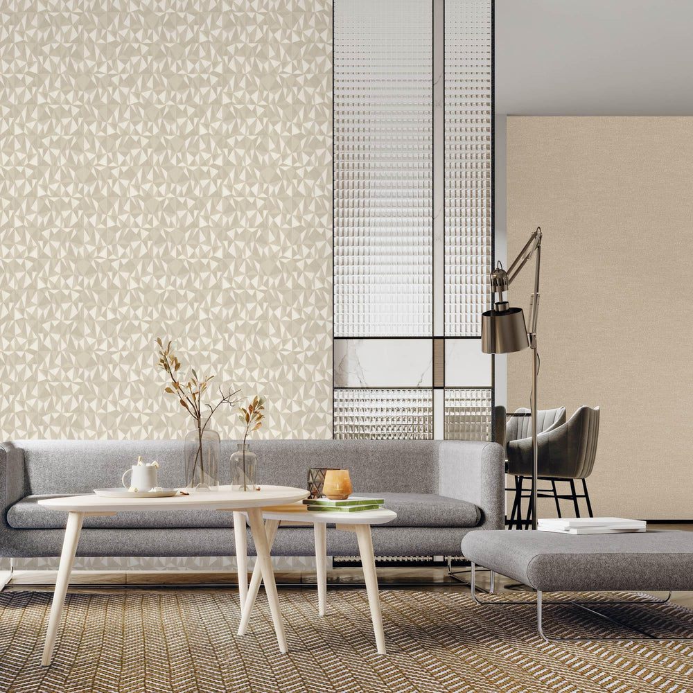 Luxury Beige Geometric Abstract 3D Embossed Wallpaper, Premium Non-Woven Wall Covering, 41.7"W x 614"H, Washable Removable fo