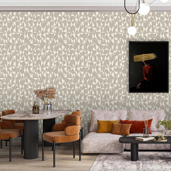 Luxury Beige Geometric Abstract 3D Embossed Wallpaper, Premium Non-Woven Wall Covering, 41.7"W x 614"H, Washable Removable fo