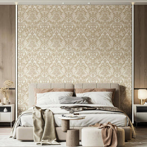 Luxury Beige Damask Velvet 3D Embossed Wallpaper, Premium Non-Woven Wall Covering, 41.7"W x 398"H, Washable Removable for Liv