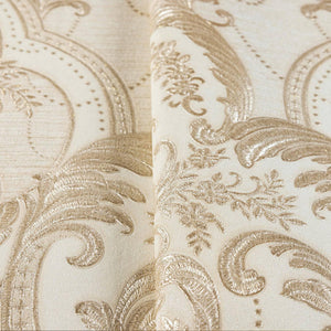 Luxury Beige Damask Velvet 3D Embossed Wallpaper, Premium Non-Woven Wall Covering, 41.7"W x 398"H, Washable Removable for Liv
