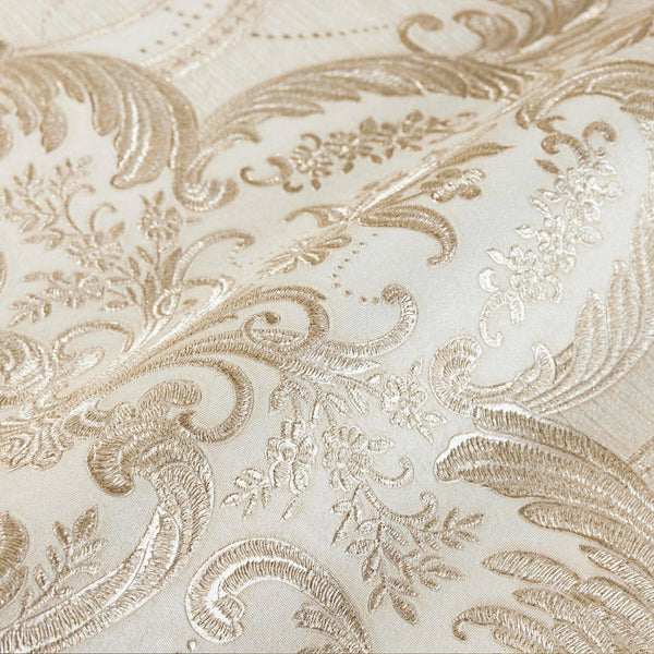 Luxury Beige Damask Velvet 3D Embossed Wallpaper, Premium Non-Woven Wall Covering, 41.7"W x 398"H, Washable Removable for Liv