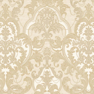 Luxury Beige Damask Velvet 3D Embossed Wallpaper, Premium Non-Woven Wall Covering, 41.7"W x 398"H, Washable Removable for Liv