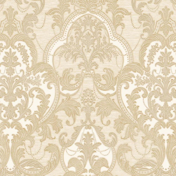 Luxury Beige Damask Velvet 3D Embossed Wallpaper, Premium Non-Woven Wall Covering, 41.7"W x 398"H, Washable Removable for Liv