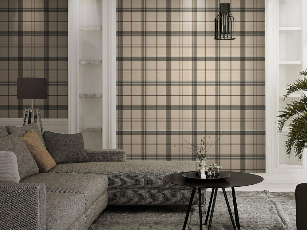 Luxury Beige Plaid Textured Wallpaper, Country Non-Woven Wall Covering, 41.7"W x 614"H, Washable Removable for Living Room Be